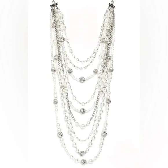 Paparazzi Zi Collection LeCricia Silvertone and Faux Pearl Statement Necklace - Picture 2 of 7